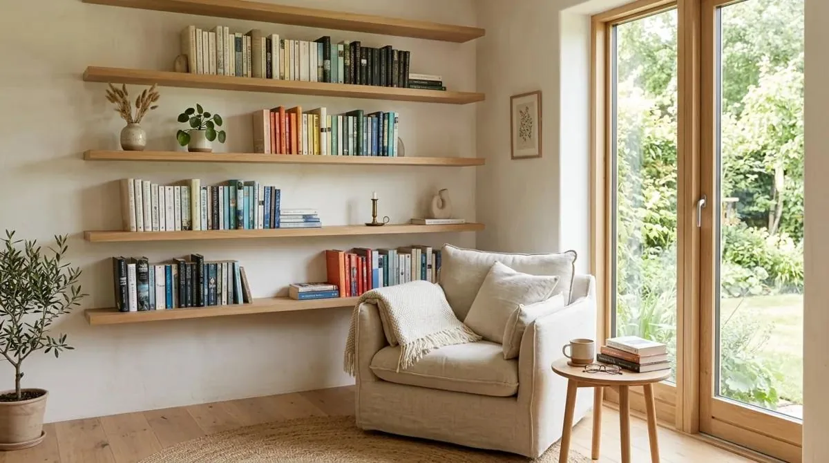 Shelves of books in a public library
